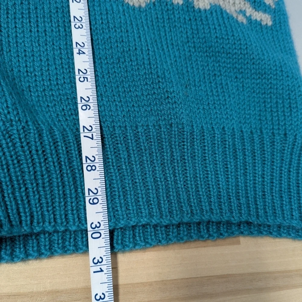 Vintage Glen Carron Koala Bear Teal Wool Sweater L Long New Zealand Handmade